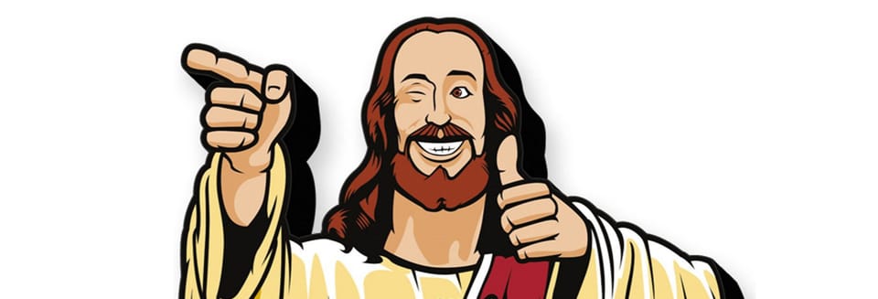 Bearded hippie points at you and gives you a wink and thumbs up.